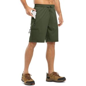 imageTBMPOY Mens Hiking Shorts with 5 Zip Pockets 9 Lightweight Outdoor Work Athletic Travel Short for Men Casual RunningGreen