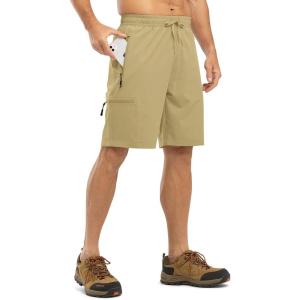 imageTBMPOY Mens Hiking Shorts with 5 Zip Pockets 9 Lightweight Outdoor Work Athletic Travel Short for Men Casual RunningKhaki