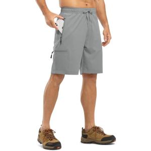 imageTBMPOY Mens Hiking Shorts with 5 Zip Pockets 9 Lightweight Outdoor Work Athletic Travel Short for Men Casual RunningLight Grey