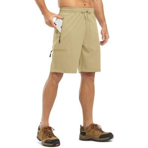 imageTBMPOY Mens Hiking Shorts with 5 Zip Pockets 9 Lightweight Outdoor Work Athletic Travel Short for Men Casual RunningLight Khaki