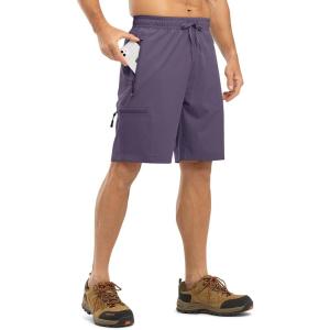 imageTBMPOY Mens Hiking Shorts with 5 Zip Pockets 9 Lightweight Outdoor Work Athletic Travel Short for Men Casual RunningPurple Grey
