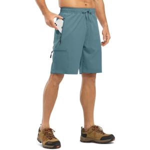 imageTBMPOY Mens Hiking Shorts with 5 Zip Pockets 9 Lightweight Outdoor Work Athletic Travel Short for Men Casual RunningStone Blue