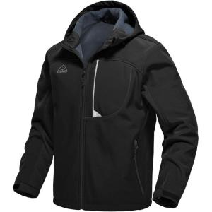 imageTBMPOY Mens Hooded Softshell Jacket Waterproof Windproof Ski Hiking Outerwear Fleece Lined Winter Coat1black