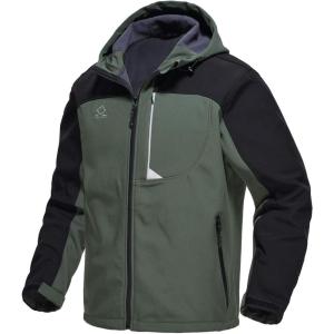 imageTBMPOY Mens Hooded Softshell Jacket Waterproof Windproof Ski Hiking Outerwear Fleece Lined Winter Coat4army Green