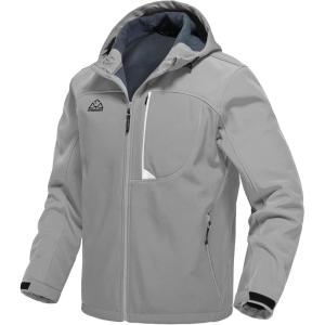 imageTBMPOY Mens Hooded Softshell Jacket Waterproof Windproof Ski Hiking Outerwear Fleece Lined Winter Coat7light Grey