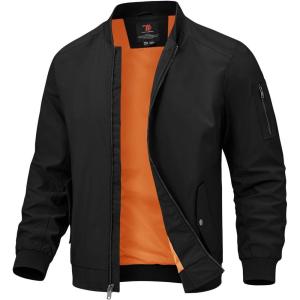 imageTBMPOY Mens Lightweight Bomber Jackets Light Track Jackets Casual Summer Windbreaker Outdoor Golf Fashion Coat for MenA2blackorange