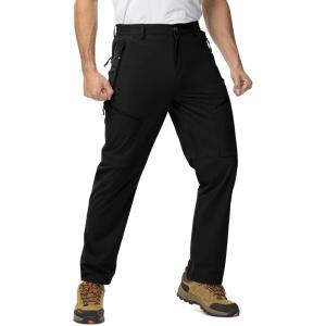 imageTBMPOY Mens Lightweight Hiking Travel Pants 5 Zip Pockets Stretch Quick Dry Work Pant Cargo Outdoor Camping FishingBlack
