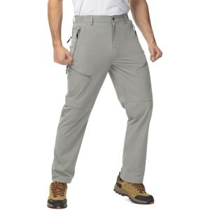 imageTBMPOY Mens Lightweight Hiking Travel Pants 5 Zip Pockets Stretch Quick Dry Work Pant Cargo Outdoor Camping FishingLight Grey