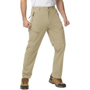 imageTBMPOY Mens Lightweight Hiking Travel Pants 5 Zip Pockets Stretch Quick Dry Work Pant Cargo Outdoor Camping FishingLight Khaki