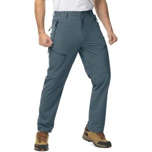 imageTBMPOY Mens Lightweight Hiking Travel Pants 5 Zip Pockets Stretch Quick Dry Work Pant Cargo Outdoor Camping FishingStone Blue