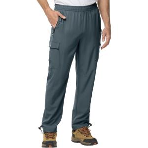 imageTBMPOY Mens Lightweight Hiking Travel Pants Cargo Pockets Quick Dry Stretch Water Resistant Fishing Outdoor WorkCold Grey
