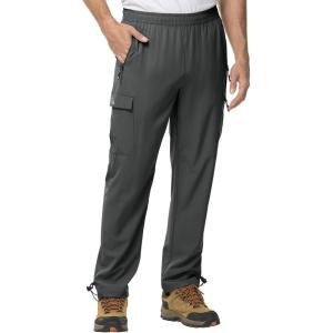 imageTBMPOY Mens Lightweight Hiking Travel Pants Cargo Pockets Quick Dry Stretch Water Resistant Fishing Outdoor WorkDark Grey