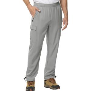 imageTBMPOY Mens Lightweight Hiking Travel Pants Cargo Pockets Quick Dry Stretch Water Resistant Fishing Outdoor WorkLight Grey