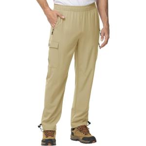 imageTBMPOY Mens Lightweight Hiking Travel Pants Cargo Pockets Quick Dry Stretch Water Resistant Fishing Outdoor WorkLight Khaki