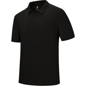 imageTBMPOY Mens Polo Shirts Short Sleeves with Pocket Lightweight Quick Dry Outdoor Casual Work Golf Sports ShirtBlack