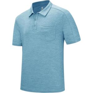imageTBMPOY Mens Polo Shirts Short Sleeves with Pocket Lightweight Quick Dry Outdoor Casual Work Golf Sports ShirtLake Blue