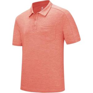 imageTBMPOY Mens Polo Shirts Short Sleeves with Pocket Lightweight Quick Dry Outdoor Casual Work Golf Sports ShirtOrange Pink