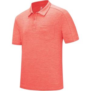 imageTBMPOY Mens Polo Shirts Short Sleeves with Pocket Lightweight Quick Dry Outdoor Casual Work Golf Sports ShirtRed Orange