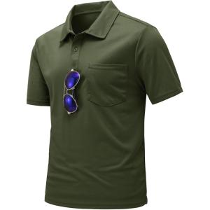 imageTBMPOY Mens Polo Shirts with Pocket Short Sleeve Quick Dry Casual Sports Outdoor Golf ShirtArmy Green