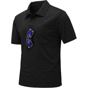 imageTBMPOY Mens Polo Shirts with Pocket Short Sleeve Quick Dry Casual Sports Outdoor Golf ShirtBlack