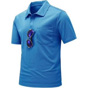 imageTBMPOY Mens Polo Shirts with Pocket Short Sleeve Quick Dry Casual Sports Outdoor Golf ShirtBlue