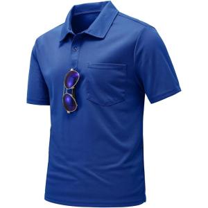 imageTBMPOY Mens Polo Shirts with Pocket Short Sleeve Quick Dry Casual Sports Outdoor Golf ShirtDark Blue