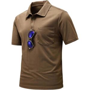 imageTBMPOY Mens Polo Shirts with Pocket Short Sleeve Quick Dry Casual Sports Outdoor Golf ShirtDark Brown