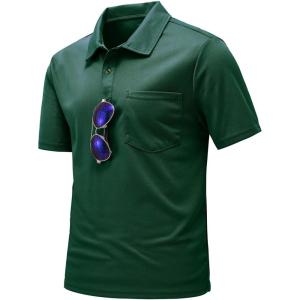 imageTBMPOY Mens Polo Shirts with Pocket Short Sleeve Quick Dry Casual Sports Outdoor Golf ShirtDark Green