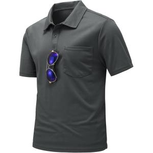imageTBMPOY Mens Polo Shirts with Pocket Short Sleeve Quick Dry Casual Sports Outdoor Golf ShirtDark Grey