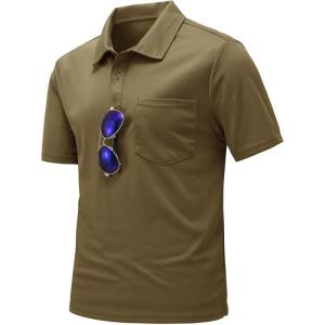 imageTBMPOY Mens Polo Shirts with Pocket Short Sleeve Quick Dry Casual Sports Outdoor Golf ShirtGreenish Brown