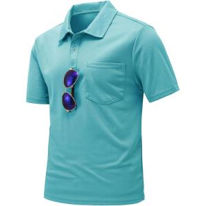 imageTBMPOY Mens Polo Shirts with Pocket Short Sleeve Quick Dry Casual Sports Outdoor Golf ShirtIce Blue