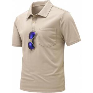 imageTBMPOY Mens Polo Shirts with Pocket Short Sleeve Quick Dry Casual Sports Outdoor Golf ShirtKhaki
