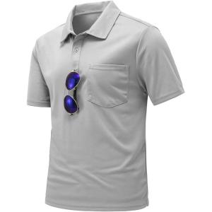 imageTBMPOY Mens Polo Shirts with Pocket Short Sleeve Quick Dry Casual Sports Outdoor Golf ShirtLight Grey