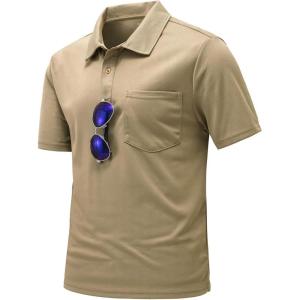 imageTBMPOY Mens Polo Shirts with Pocket Short Sleeve Quick Dry Casual Sports Outdoor Golf ShirtLight Tan
