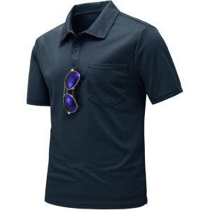 imageTBMPOY Mens Polo Shirts with Pocket Short Sleeve Quick Dry Casual Sports Outdoor Golf ShirtNavy
