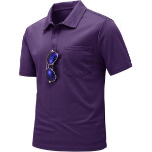 imageTBMPOY Mens Polo Shirts with Pocket Short Sleeve Quick Dry Casual Sports Outdoor Golf ShirtPurple
