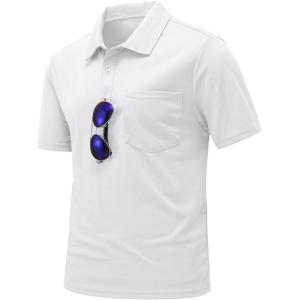imageTBMPOY Mens Polo Shirts with Pocket Short Sleeve Quick Dry Casual Sports Outdoor Golf ShirtWhite