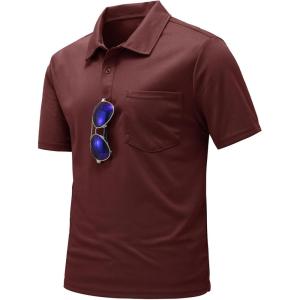 imageTBMPOY Mens Polo Shirts with Pocket Short Sleeve Quick Dry Casual Sports Outdoor Golf ShirtWine Red