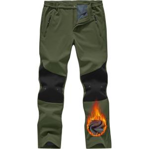imageTBMPOY Mens Ski Snow Pants Waterproof Fleece Lined Insulated Softshell Snowboard Hiking Outdoor Zippers Bottom Leg5green