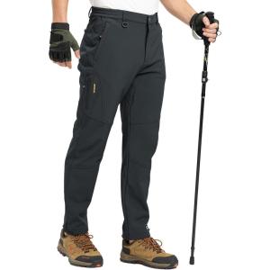 imageTBMPOY Mens Snow Pants Fleece Lined Hiking Winter Waterproof Softshell Ski Outdoor Insulated Climbing Pants Zipper PocketsDark Gray