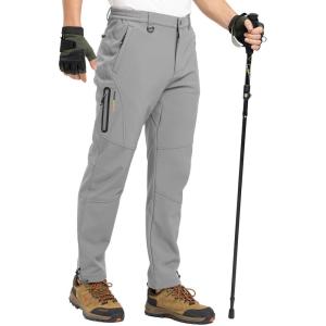 imageTBMPOY Mens Snow Pants Fleece Lined Hiking Winter Waterproof Softshell Ski Outdoor Insulated Climbing Pants Zipper PocketsLight Gray