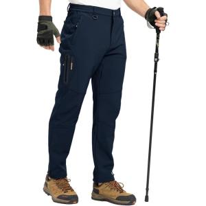 imageTBMPOY Mens Snow Pants Fleece Lined Hiking Winter Waterproof Softshell Ski Outdoor Insulated Climbing Pants Zipper PocketsNavy Blue