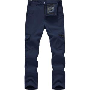 imageTBMPOY Mens Snow Ski Fleece Lined Hiking Pants Waterproof Winter Snowboard Warm Outdoor Insulated Pants WindproofNavy