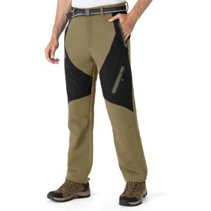imageTBMPOY Mens Snow Ski Waterproof Softshell Snowboard Pants Outdoor Hiking Fleece Lined Wear Resistant WindproofKhaki