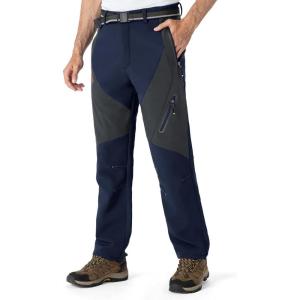 imageTBMPOY Mens Snow Ski Waterproof Softshell Snowboard Pants Outdoor Hiking Fleece Lined Wear Resistant WindproofNavy