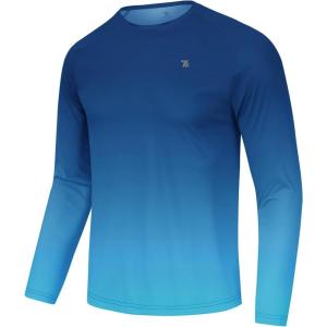 imageTBMPOY Mens Sun Protection Hiking Shirts Long Sleeve Water UPF 50 SPF UV Shirts Lightweight Fishing Hiking SwimmingLake Blue Gradient