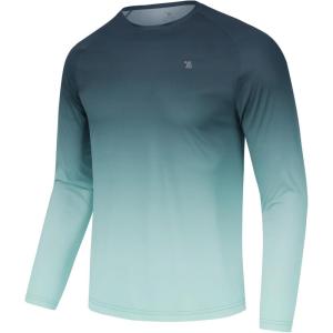 imageTBMPOY Mens Sun Protection Hiking Shirts Long Sleeve Water UPF 50 SPF UV Shirts Lightweight Fishing Hiking SwimmingLight Green Gradient