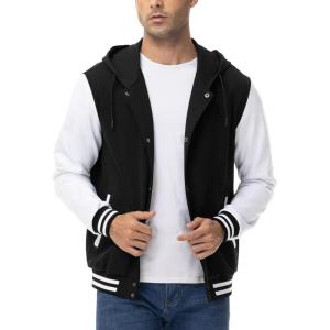 imageTBMPOY Mens Varsity Jacket Cotton Baseball Hooded Sweatshirt Letterman Lightweight Bomber Jacket Fashion Casual Sports