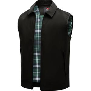 imageTBMPOY Mens Vest Casual Lightweight Thin Utility 3 Zip Pockets Stylish Sleeveless Jackets Summer Fall Golf Travel BusinessBlack