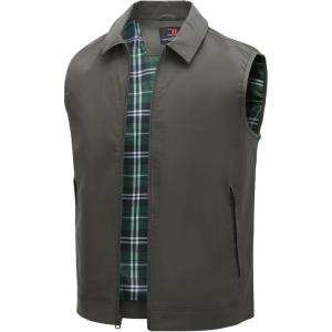 imageTBMPOY Mens Vest Casual Lightweight Thin Utility 3 Zip Pockets Stylish Sleeveless Jackets Summer Fall Golf Travel BusinessDeep Grey